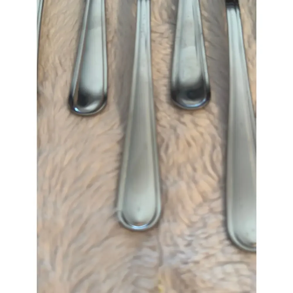 Modern Double Line Dinner Fork Set 4 Stainless Steel Glossy Flatware